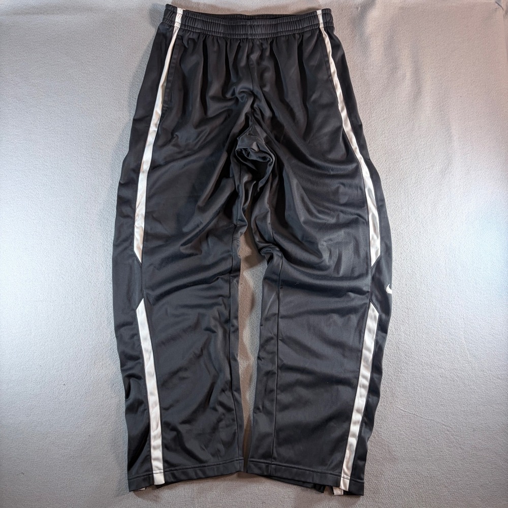 Nike Mens Black White Stripe Track Pants Ankle Zip Athletic Warm Up Size L